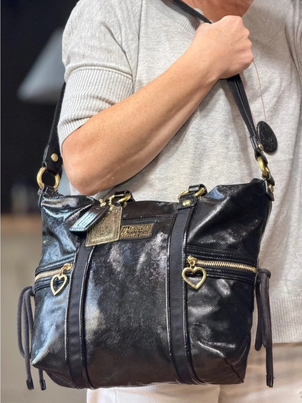 Coach Rare Archival Y2K Poppy Daisy Liquid Glass Patent‎ Shoulder Bag VGUC